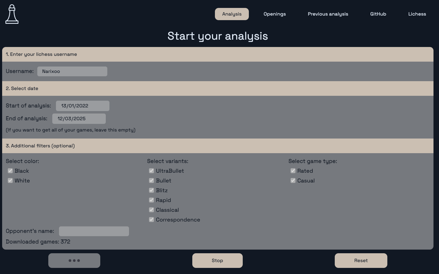 Chess Profile Analyzer screenshot